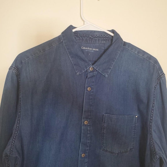 Mens Calvin Klein Jeans Dark Denim Long Sleeve Shirt - Picture 2 of 14
